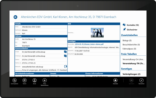 CRM Einzelne Adressen Ansicht auf Tablet und Mobile von cobra