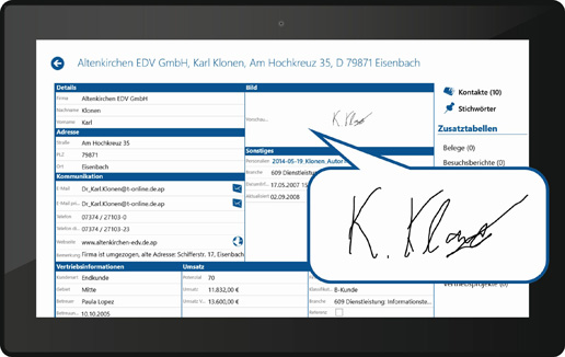 Ansicht fr Digitale Unterschriften im cobra CRM